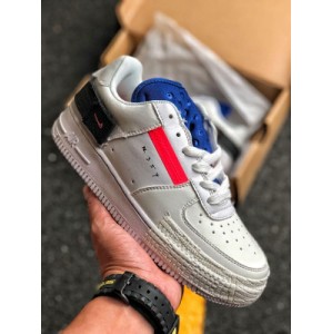 Nike Air Force 1 type GS Black Velcro white with white red track and black color scheme. The heel of this new air force 1 watch is added with Velcro crocodile skin as the toe cap, blue indented, and coral tape on both sides of the tongue