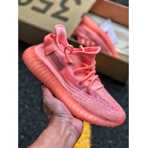 Adidas yeezy 350 boost V2 orange powder hollowed out mesh orange powder color matching real explosion belt chip popcorn running shoes 1905081pei customer supplied hollowed out silk fabric foreign trade customer specified order original fabric pure 1.0 original