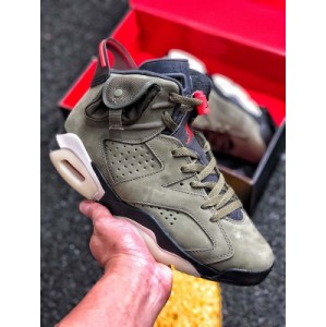 Exclusive shipment ?? Travis Scott x Air Jordan aj6 TS 3M pocket grimace joint military green shoe body is dressed in military green with black and red details, military style, Jumpman logo on the tongue and left and right back shoes