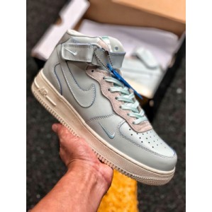 Company level Nike Air Force 1 x27 07 lv8 style phantom light blue high top air force No. 1 canvas shoe adopts the tool of overall appearance, gray ice blue appearance uses texture to display cold tone to fill the whole shoe structure, except for gray blue logo shoes