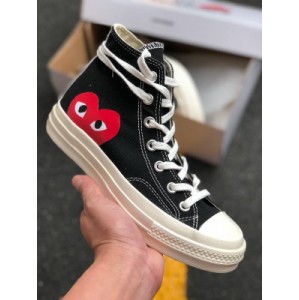 The highest version in the market original last original box high cleaning work version official latest version correct soft blue background CDG x Converse 1970s black gaobang converse Chuanjiu Baoling play love co branded canvas shoes original box original Standard Vulcanized shoes 150204c Si