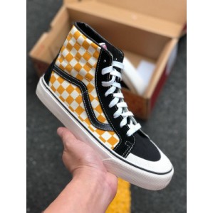 Full version vans sk8 hi 138 decon black and yellow checkerboard high top casual skateboarding shoes vn0a3mv1u6t size 35 36 36 36.5 37 38 38.5 39 40 40.5 41 42 42.5 43