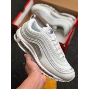 Air max 97 laser bullet retro full-length air cushion casual sports shoe cj9706-100 Overseas Limited color official QR code shoe standard silver laser this shoe is decorated with charming laser color, and the sandwich mesh is added to make this shoe show a low-key luxury. At the same time, 3