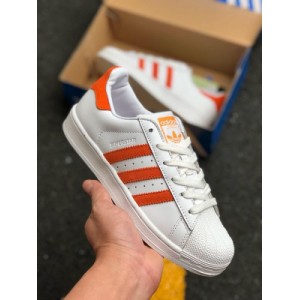 Company level Adidas superstar w shell head classic small white board shoes white orange full shoes imported first layer leather make official Article No. 4472 size: 36 365.37 38.5 39 40.5 41