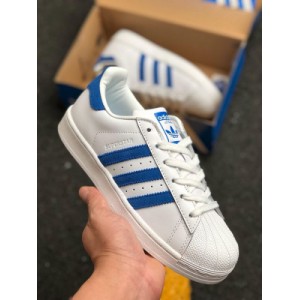 Company level Adidas superstar w shell head classic small white board shoes white and blue full shoes imported first layer leather official Article No.: ee4474 size: 36 365.37 38.5 39 40.5 4