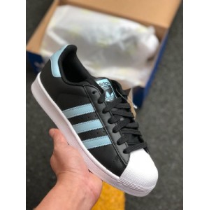 Company level Adidas Adidas originals superstar w channel genuine order interpretation of the highest process level in the market shell head classic small white board shoes black and blue full shoes imported first layer leather material to create differences between ordinary true standard versions in the market and no pressure in and out of the counter