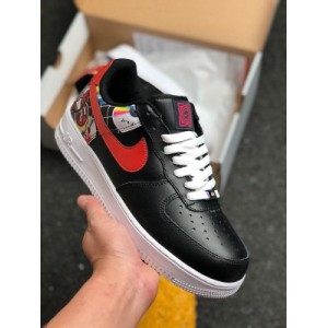 Company class Nike Air Force 1 low China hoop dreams Air Force One Black Red Heel graffiti low top casual sneakers built-in air sole unit cushioning system combines retro and modern looks