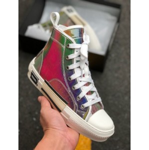 High luxury brand Dior B23 objective High Top Sneakers transparent printed high tube board shoes PVC Aurora gradient colorful sole and upper correct sheepskin sticking bottom and upper original bending and high temperature resistant EVC decorative sheet