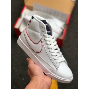 The Nike Blazer Mid White blackened blue red crush Nike SB blazer is Nike's classic shoe that has transformed from a basketball shoe to a skateboard shoe, with a synthetic rubber and leather upper
