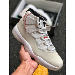 Pure original air jordan aj11 platinum tint XY style: 378037-016 upper is based on light gray, and short plush frosted leather replaces the classic patent leather to create a more delicate body texture. The intersection of collar and heel is red