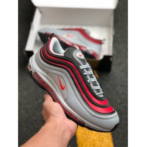 The company level nike air max 97 black, red and silver bullet series is mainly made of vibrant red and black, filled with a breath of summer. The very bright eye wave shaped body lines show a rich sense of hierarchy, combined with white midsole and full-length air unit, and the overall tone is Ni