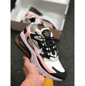Chip version ? Nike react air max 270 react black, pink and white high bridge shield mesh series functional semi air cushion running shoes are inspired by the shoes of the award-winning model of the year. The translucent upper of this pair of shoes passes through its toe cap and contour, and also along the eyes