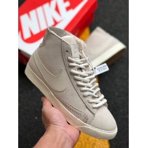 Pure original 1:1 development with half size men's and women's shoes nike / Nike genuine Blazer Mid PRM Plush wool integrated sole built-in air cushion manual sewing mark thread imported anti plush leather winter new pioneer classic retro sports casual shoes certifiable version size: 36