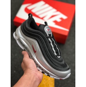 Company level correct detail version Nike heavy metal nike air max 97 QS metallic pack Vintage air cushion versatile casual running shoe Silver Black Red article number: at5458-001 size: 36.5 37.5