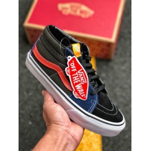 Vans sk8 mid Vance color matching medium top board shoes black blue / small red book explosion men's and women's new official authentic vulcanization true standard 1:1 original steel seal size: 35 36 36.5 37 38 38.5 39 40 40.5 41 42