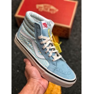 The sky blue vans of sk8 hi 38dx Vance sky blue mosaic high top vulcanized board shoes use sky blue as the main color in a large area to blend with the breath of this season. The mosaic kaleidoscope lattice design has a great sense of design