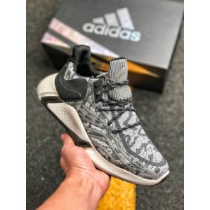 Adidas alphabounce m alpha coconut luminous high elastic horse brand shark gill pattern outsole leisure sports jogging shoe ay6686 upper is made of forged mesh thermal fusion multi-layer flannelette and elastic waterproof layer. The whole shoe body is made of new technology