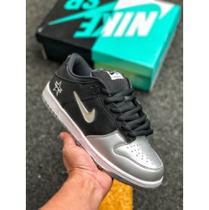 Pure original version supreme x Nike SB Dunk Low Black Silver color ck3480-001 original embroidery secondary foam midsole built-in zoom cushioning air cushion shoe logo built-in chip original sadesa leather tongue logo R is round below R