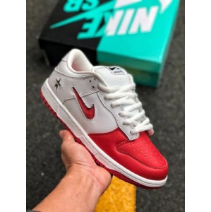 Pure original version supreme x Nike SB Dunk Low white red color ck3480-600 original embroidery secondary foam midsole built-in zoom cushioning air cushion shoe logo built-in chip original sadesa leather tongue logo R is round below R