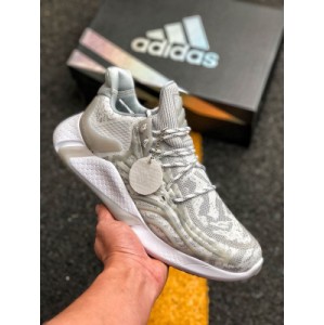 Adidas alphabounce m alpha coconut luminous high elastic horse brand shark gill pattern outsole leisure sports jogging shoe ay6682 upper is made of forged mesh thermal fusion multi-layer flannelette and elastic waterproof layer. The whole shoe body is made of new technology