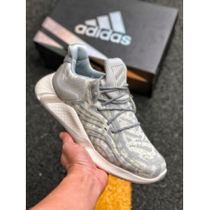 Adidas alphabounce m alpha coconut luminous high elastic horse brand shark gill pattern outsole leisure sports jogging shoe ay6687 upper is made of forged mesh thermal fusion multi-layer flannelette and elastic waterproof layer. The whole shoe body is made of new technology