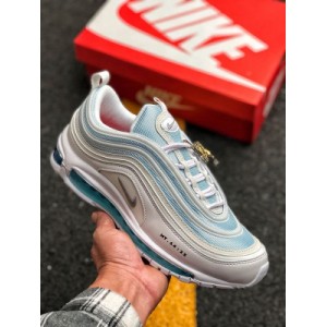 The original shoes are compared with the correct version ? ? ? Korean creative brand mschf brings an amazing customized air max 97 The shoes are themed with the miracle of Jesus walking on the water in Matthew 14:25. The whole pair of shoes is dominated by pure white, with a faint blue in white
