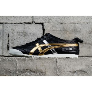 ASICs ghost mound tiger neutral mexico 66 series casual shoe top leather black gold
