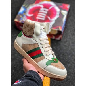 Gucci screener GG sniffer classic prototype retro versatile old daddy board shoes high top oversized shoebox 19ss exclusive pure original Amazon platform purchasing version flower box blue inside different from the market white inside wrong version flower box flower Silk Handbag Hardcover