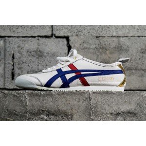 ASICs ghost mound tiger neutral mexico 66 series casual shoe top leather white dark blue