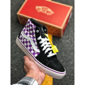 Vulcanization process ? Vance vans sk8 hi Pro printed checkerboard high top casual sports board shoes are well known by virtue of their highly recognizable contour and side body stripes. Vans has become one of the most representative classic shoes of vans, which is often based on sk8 hi