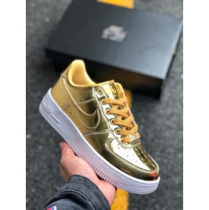 Company level ? The Nike lunar Air Force 1 low SP Air Force 1 liquid gold paint leather mirror low top casual sneaker has soft and elastic cushioning and excellent midsole design, and nike air technology has long been famous