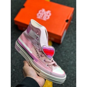 Vulcanization process ? Correct polyurethane silicon blue Pu midsole correct original data development last converse x Millie Bobby Brown chuck 1970s pink joint series high top versatile casual sports board shoes with soft patchwork
