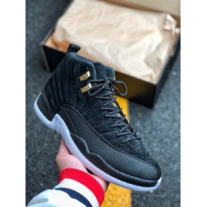 Pure original new color nike air jordan 12 reverse taxi black gold basketball shoe Tinker Hatfield draws inspiration from women's high heels, with a unique asymmetric contrast upper extending to the heel