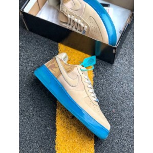 Nike Air Force 1 SPRM x27 07 Kobe cool and bright colors with cool and powerful imported patent leather, lake blue transparent midsole, exposed max air cushion, brown upper and worn heel, and imported top layer leather in the inner shoe