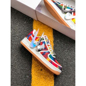 Travis Scott x Nike Air Force 1 AF 100th anniversary aq4211-002 3M reflective magic patch hook Swoosh Air Force 1 low top casual sneaker with lightweight canvas and colorful 3M