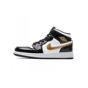 Bc9pa Black Gold Toe local Jordan generation 1 middle top basketball shoe 852542-007 air jordan 1 Mid Black Gold Patent Leather