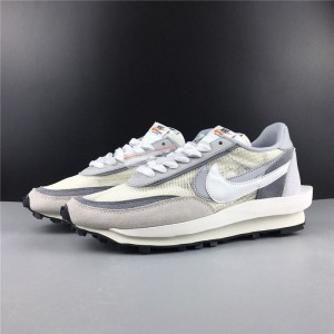 Top level version of sacai x Nike LVD waffle daybre co show white gray mesh leather stitched double hook Swoosh running shoes top level original material item No. bv0073-100 item No. 36-46 shipment C6