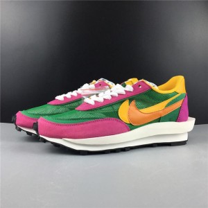 Top level version sacai x Nike LVD waffle daybre co show purple green yellow mesh leather stitched double hook Swoosh running shoes top level original material item No. bv0073-001 No. 36-46 shipment C6
