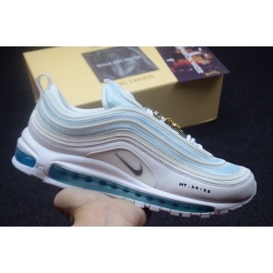 Nike air max 97 quot Jesus shoes quot bounce back Pu model air cushion large bottom, the name of the gospel of phthalein, "holy water", inject air, cushion, ancient leisure air cushion, slow running shoes, holy water, white ice, blue gray black 3M 921826-101 B6