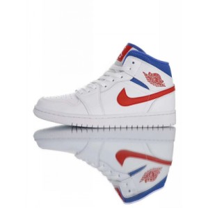 Patriotic color Nike Air Jordan 1 Mid quote white blue red quote aj1 Jordan generation classic retro culture casual sports basketball shoe white royal blue red flag 554724-092