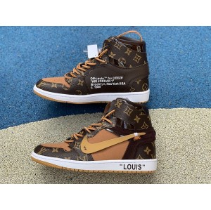 Aj1ow co branded x LV delivery suitcase air jordan 1 off whit x ow LV co branded three party chocolate aq0818-158 size: 36-47.5