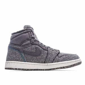 Exclusive live shooting ? Air jordan 1 high zoom criter sweater denim full pair of shoes with dark gray upper and recycled eco-friendly fabric to create a rough texture, which is similar to tannin. The upper is designed with exposed sponge