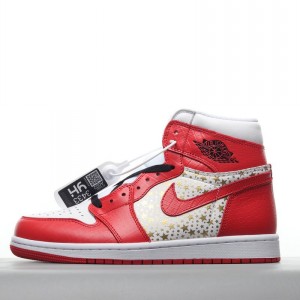 Supreme x air jordan retro aj1 Red Star Article No.: 555088-600 original factory first layer litchi grain leather with first layer suede original file development bmyet
